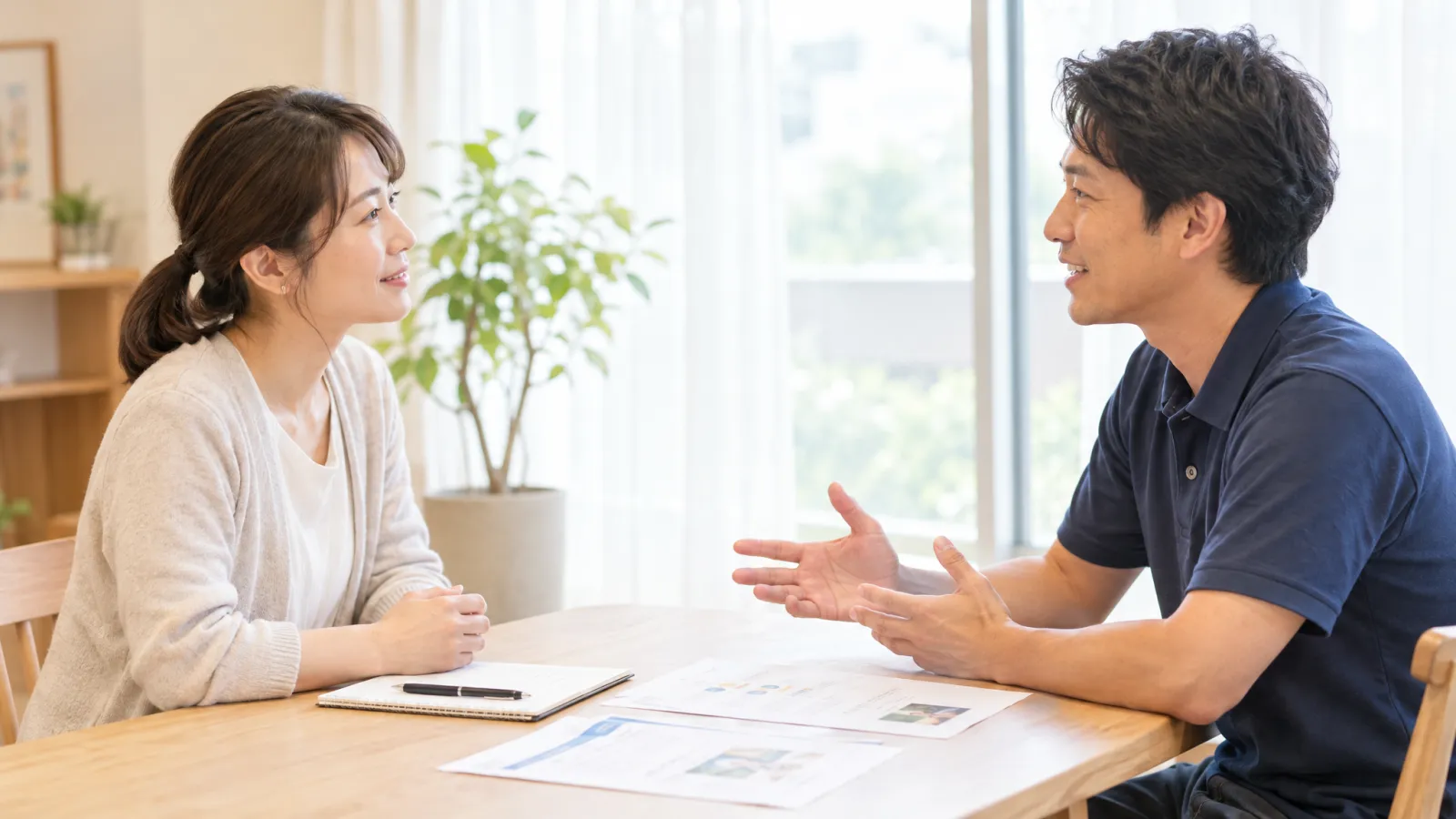 女性とインストラクターが向かい合って話している様子